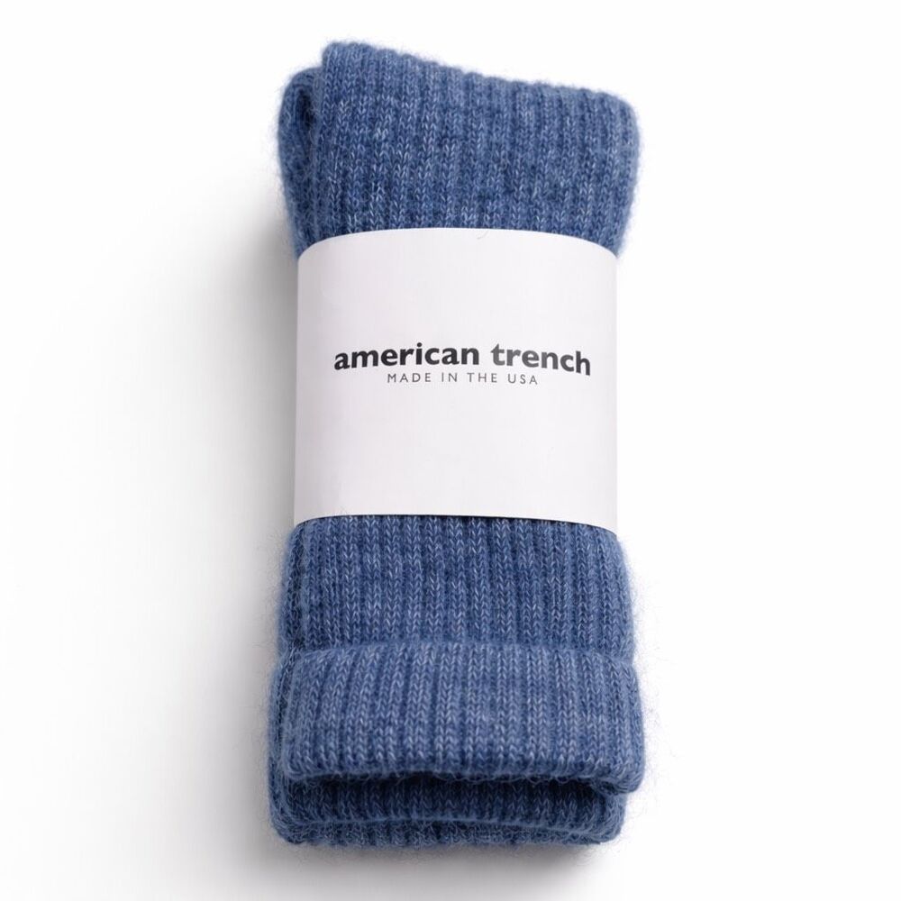 American Trench Alpaca Socks Selvedge Blue Cozy USA Made New, Medium